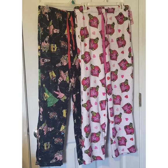 Two Holiday Grinch & SpongeBob Pajama Pants Size M White & Black NWT - Picture 1 of 7